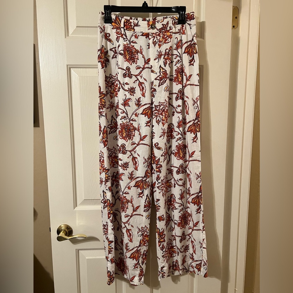 NWOT Marc New York Multicolor Floral Print Wide Leg Linen Blend Pants Size XS